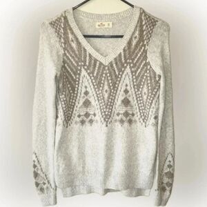 Hollister Y2K Soft Sweater Beige Geometric XS
